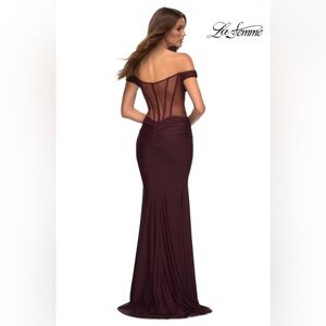 La Femme Burgundy Off-Shoulder Maxi Dress